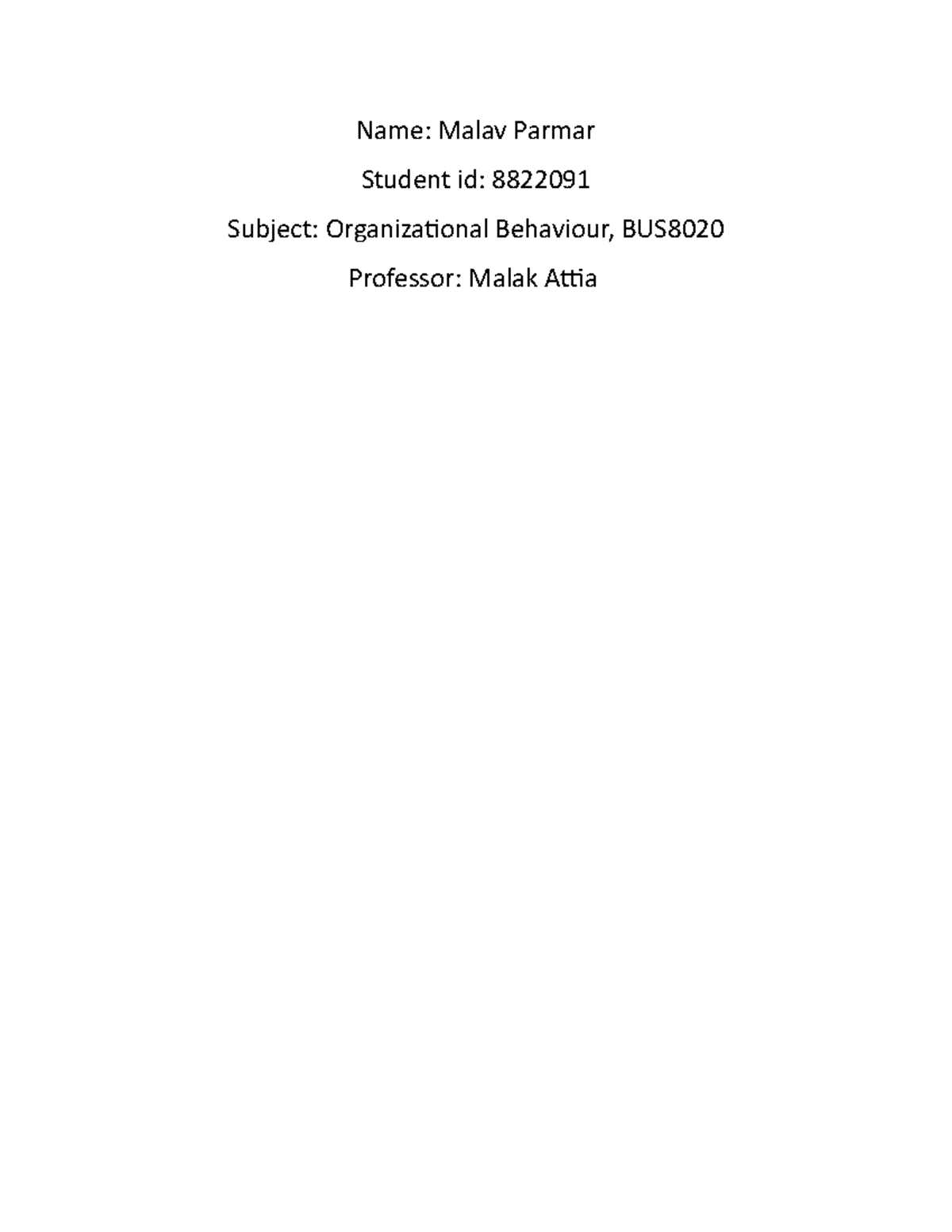 OB Interview Docs Conestoga College, Strategic global business