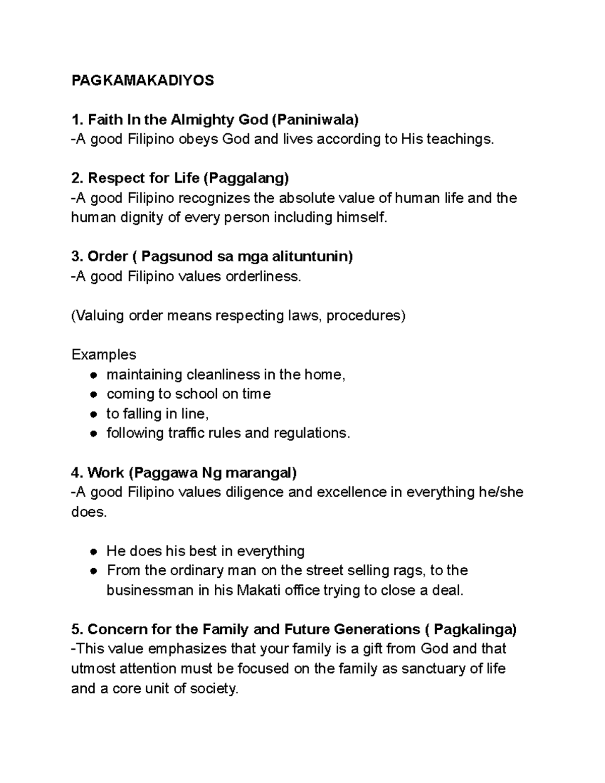 NSTP - Filipino core values - PAGKAMAKADIYOS Faith In the Almighty God ...