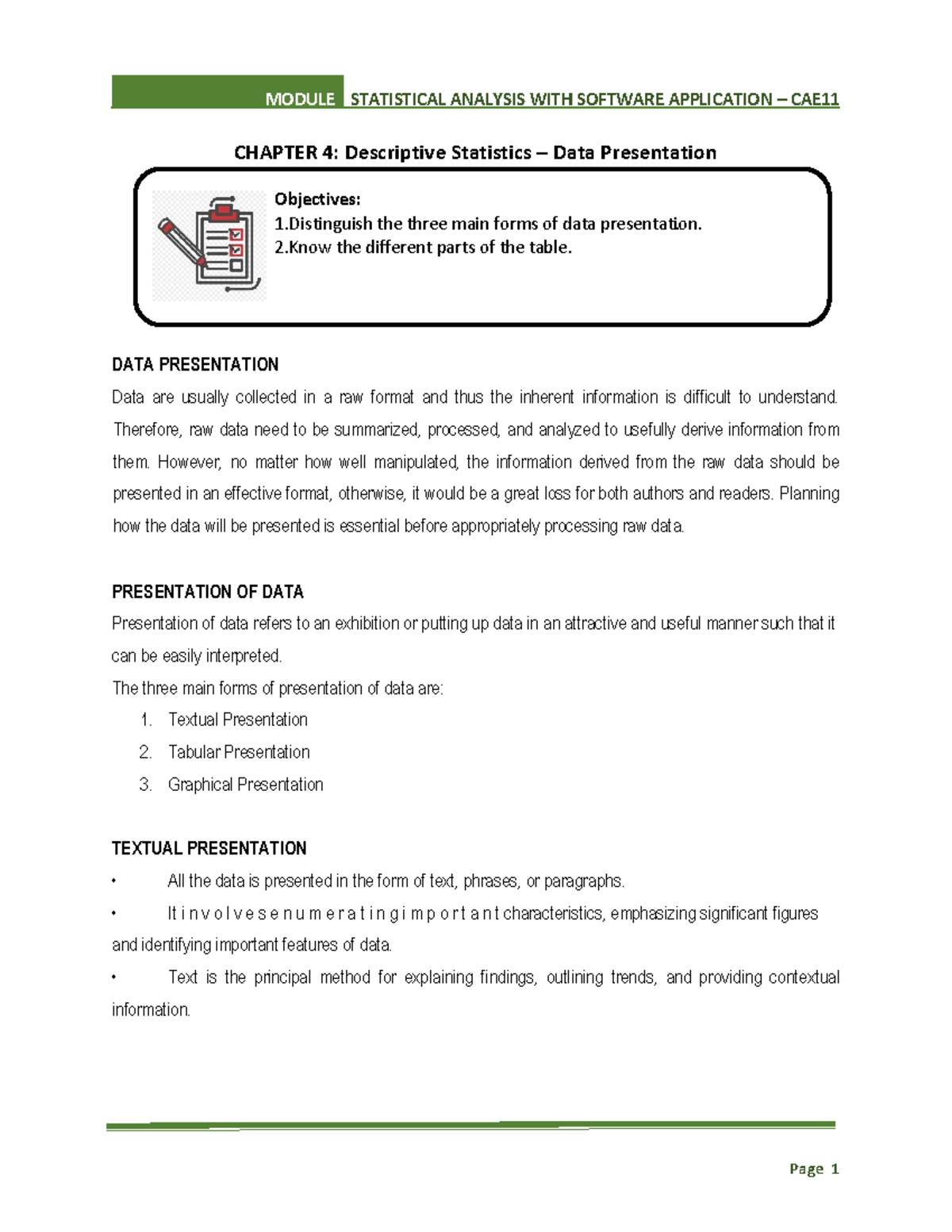 presentation of data chapter 4