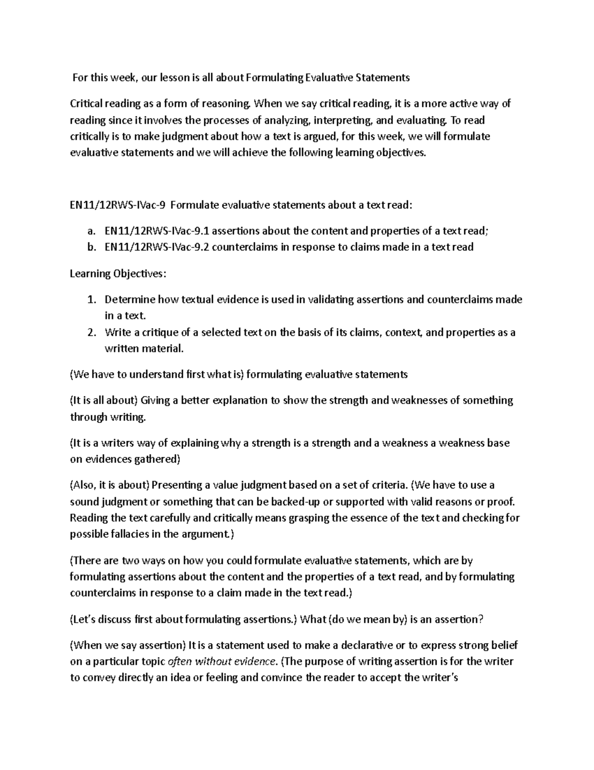 Preparation 3-1 - For this week, our lesson is all about Formulating ...