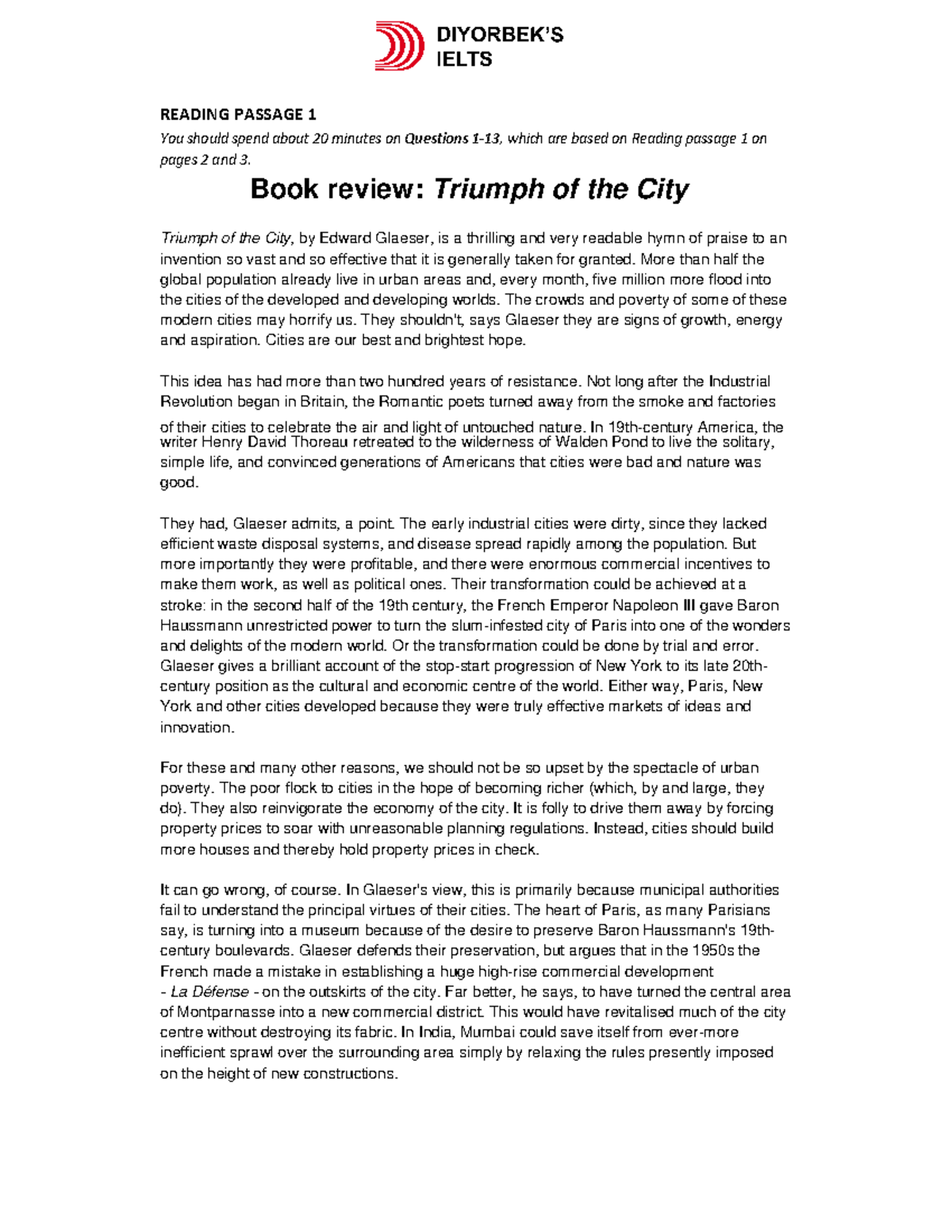 book review triumph of the city reading answers