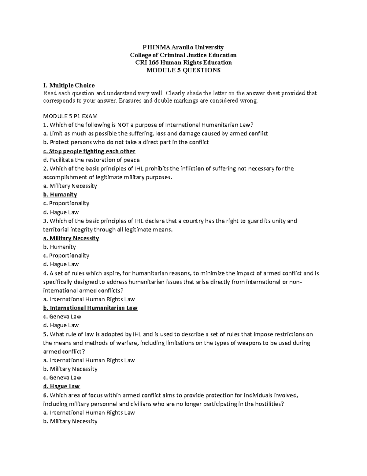 CRI 166 P1 EXAM Questions SY 23 24 - PHINMA Araullo University College ...
