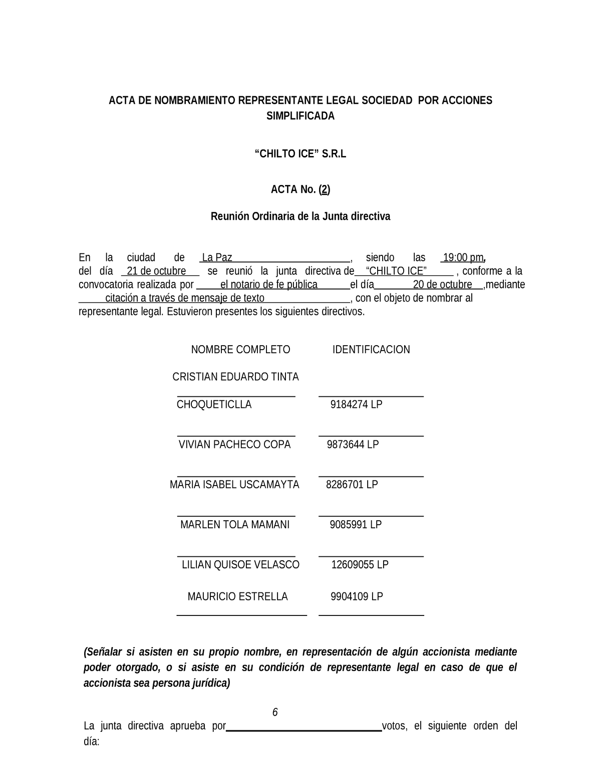 Nombramiento Representante Legal Acta De Nombramiento Representante