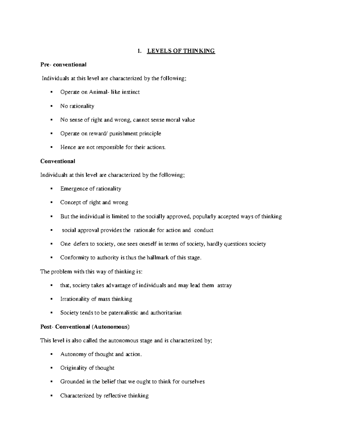 Lecture 2 & 3- Levels OF Thinking and NAture of Critical Thinking - 1 ...