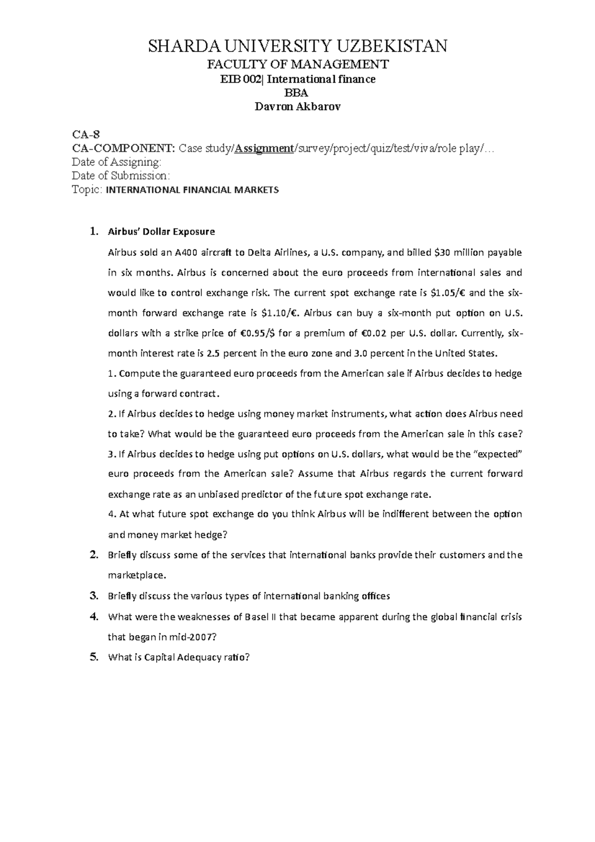 Home+Assignment+8 - SHARDA UNIVERSITY UZBEKISTAN FACULTY OF MANAGEMENT ...