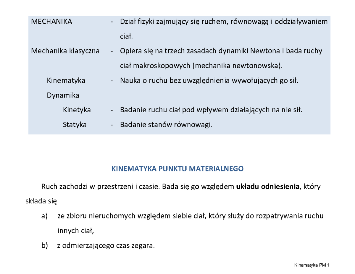 Z02-Kinematyka PM (01-13) - MECHANIKA ‐ - Studocu