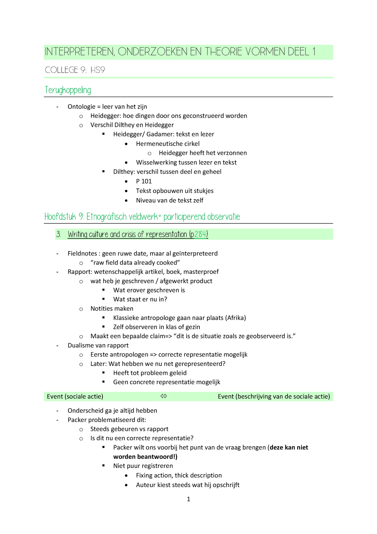 College 9 - Interpreteren - Interpreteren, Onderzoeken En Theorie ...