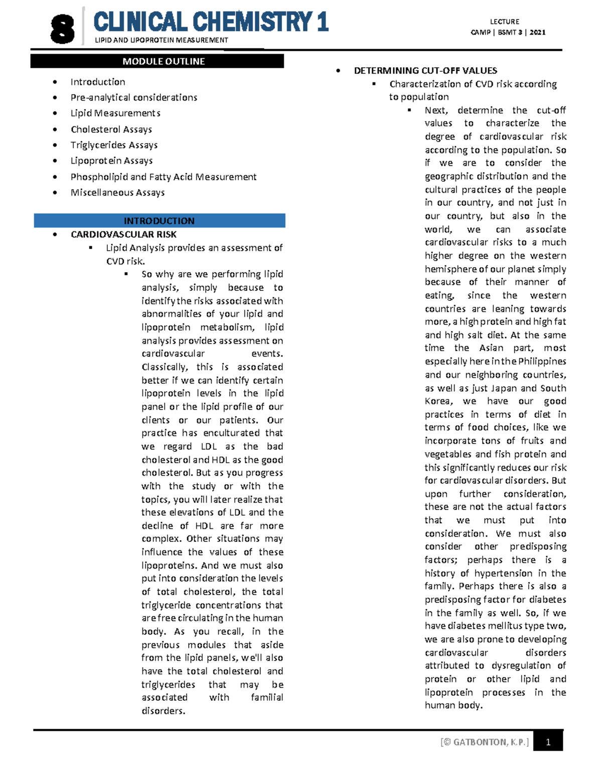 CC-2-Lecture-Liver Function - 8 LIPID AND LIPOPROTEIN MEASUREMENT ...
