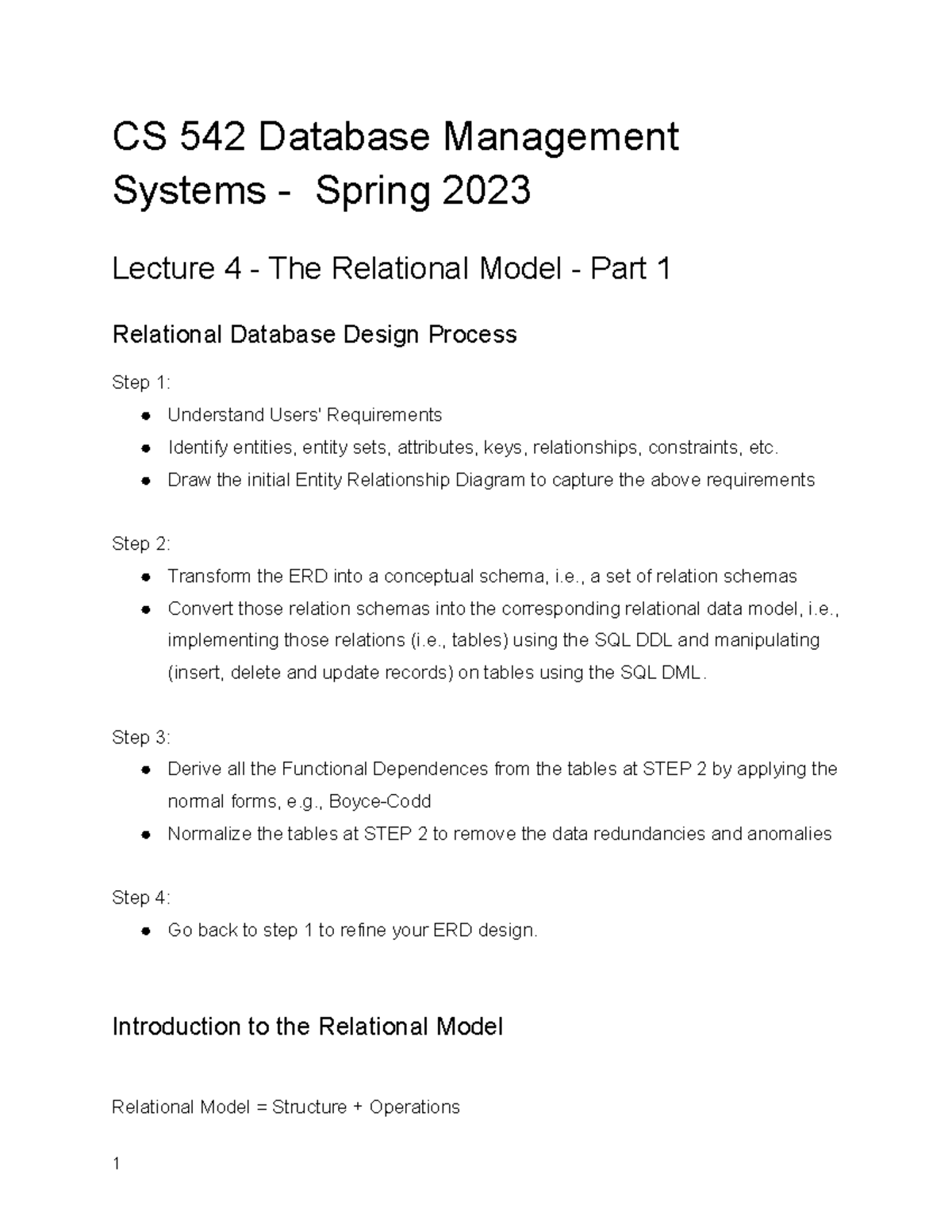 Database Management Systems: Relational Model and Design Process - Studocu