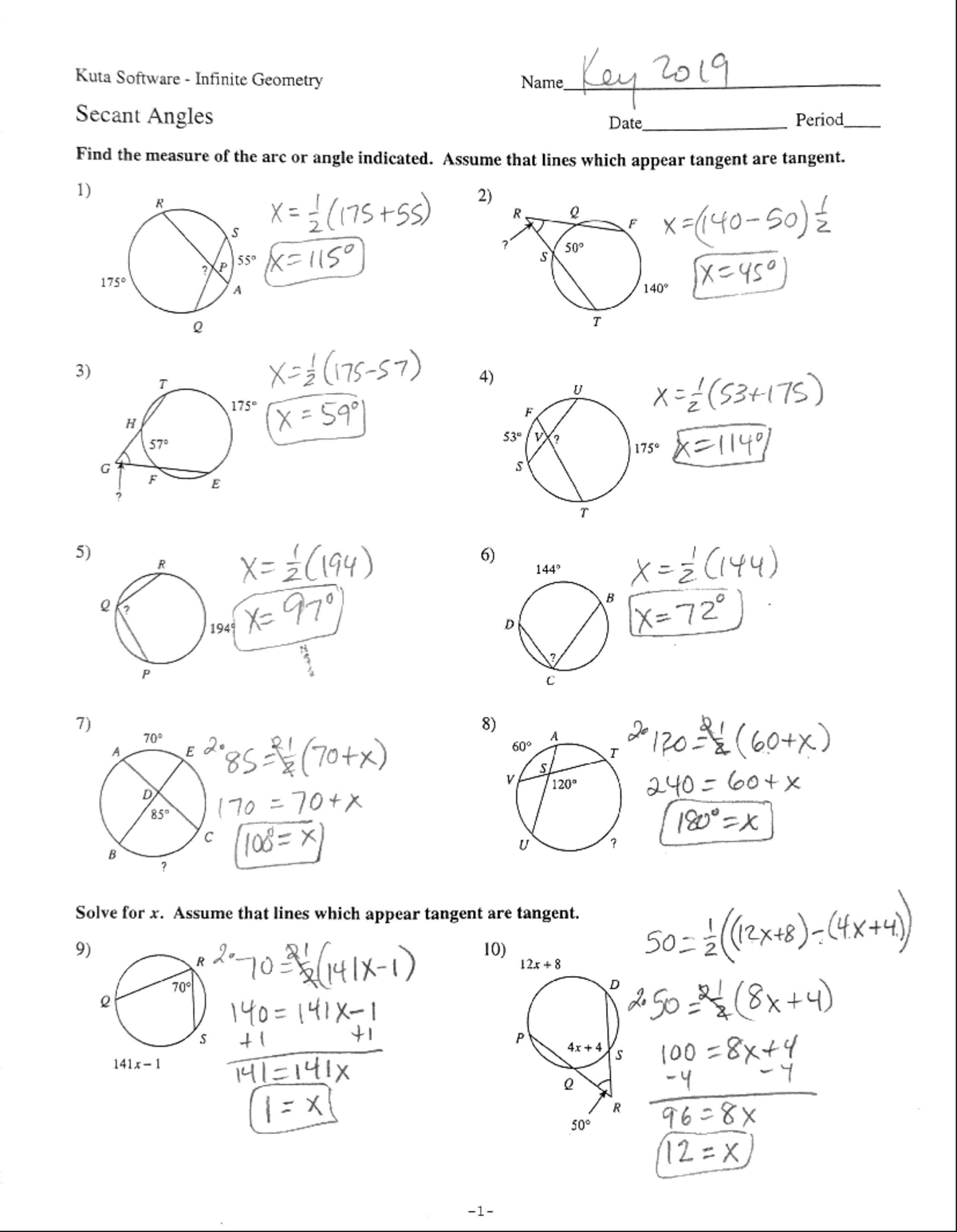 Key- secant angles ws - hdheheheheheh - Studocu