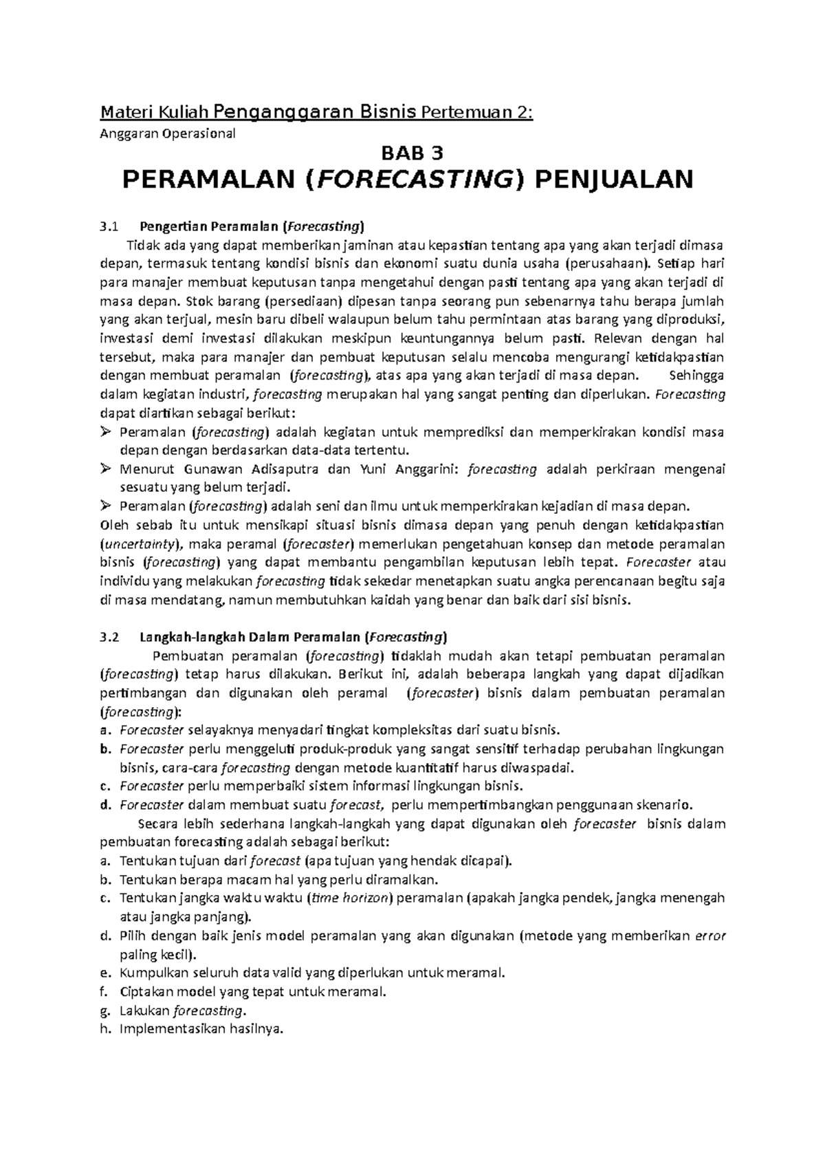 Forecasting Dan Anggaran Penjualan - Materi Kuliah Penganggaran Bisnis ...