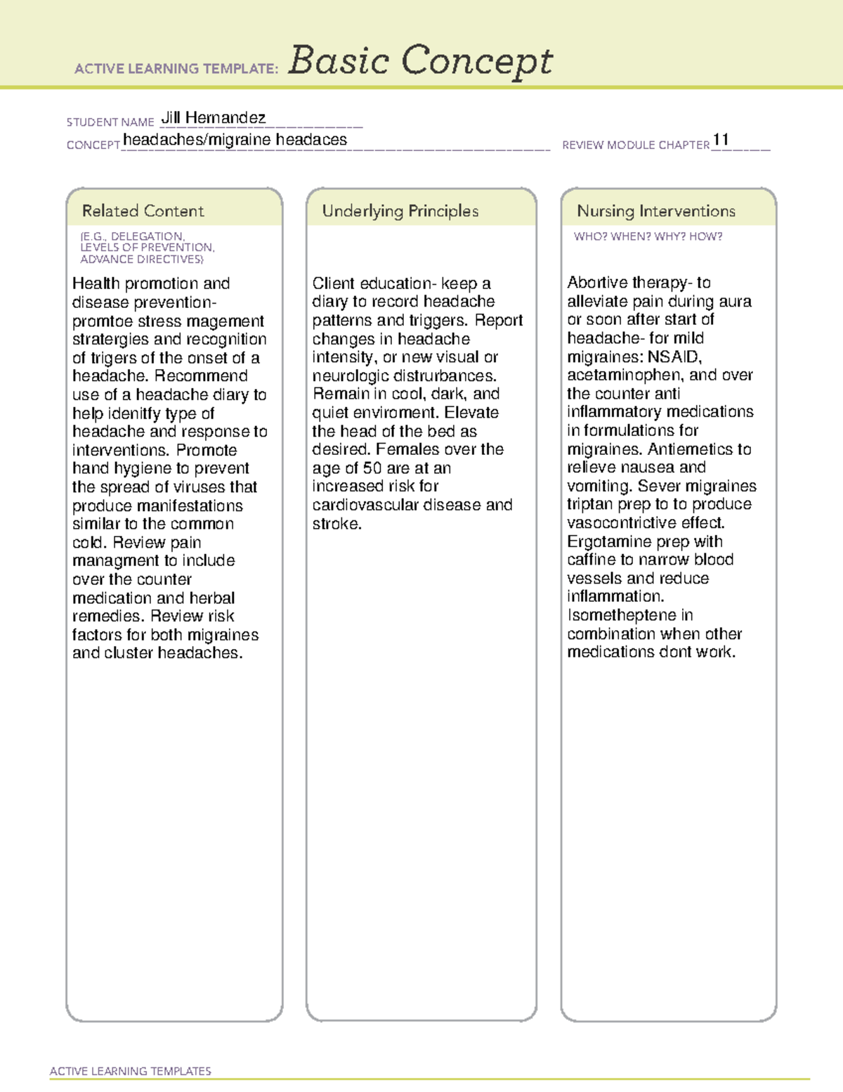 Headache - remediation - ACTIVE LEARNING TEMPLATES Basic Concept ...