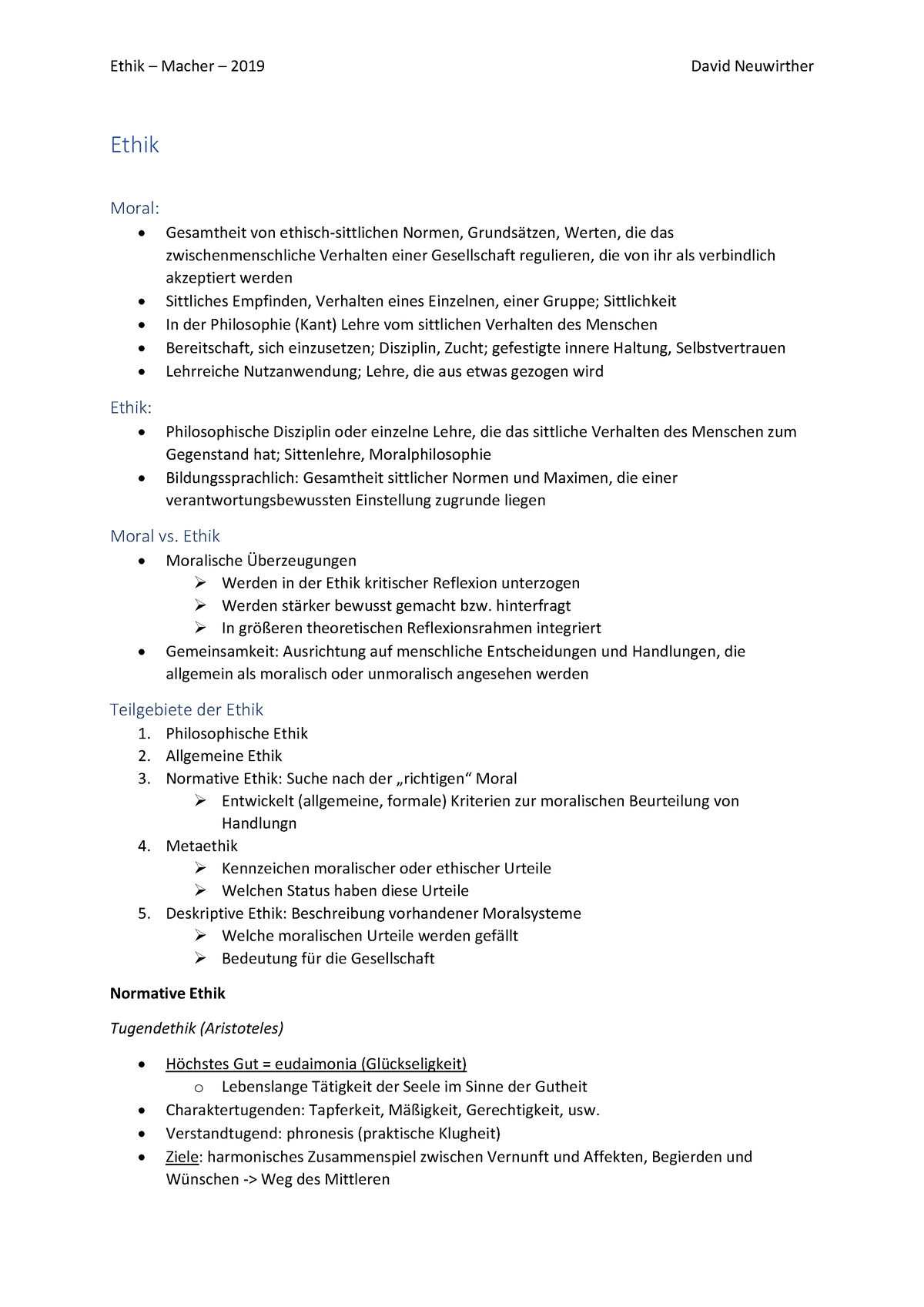 Ethik Zusammenfassung Ethik Moral Gesamtheit Von Ethisch Sittlichen Normen Grunds Tzen