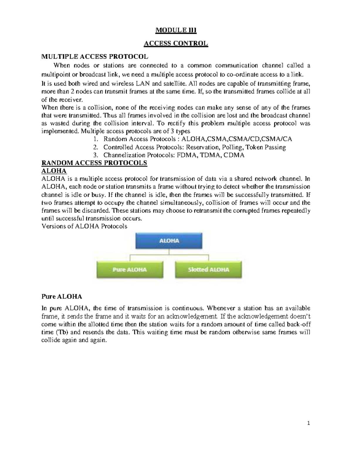 Multiple access control MODULE III ACCESS CONTROL MULTIPLE ACCESS