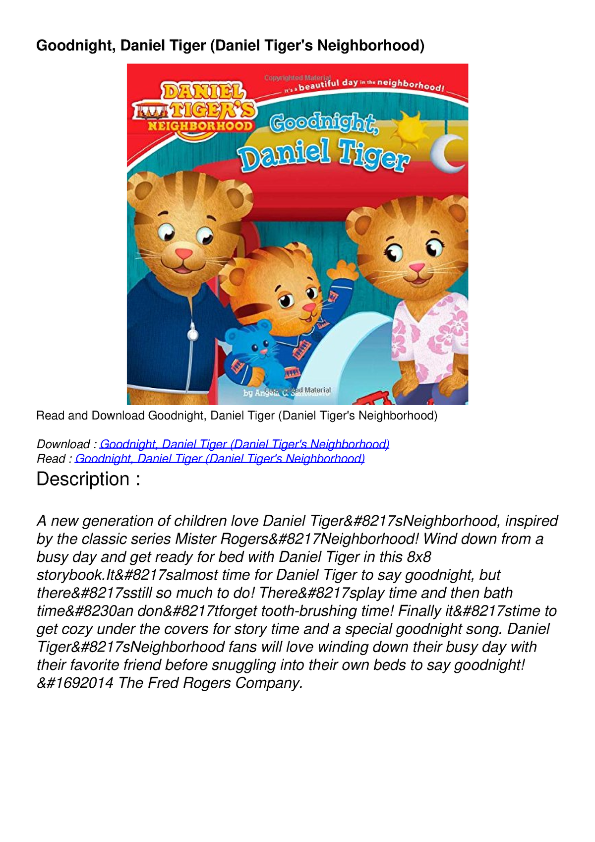 READ [PDF] Goodnight, Daniel Tiger (Daniel Tiger's Neighborhood ...