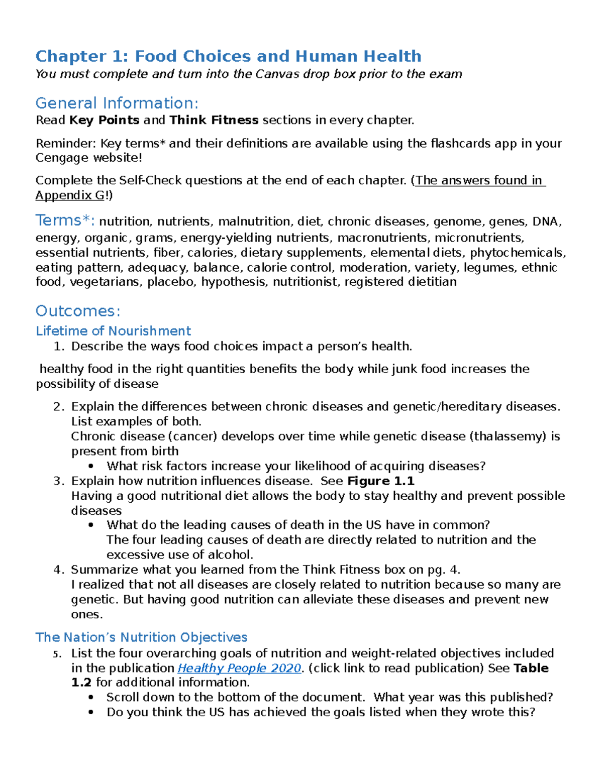 Outline ch1 - Chapter 1: Food Choices and Human Health You must ...