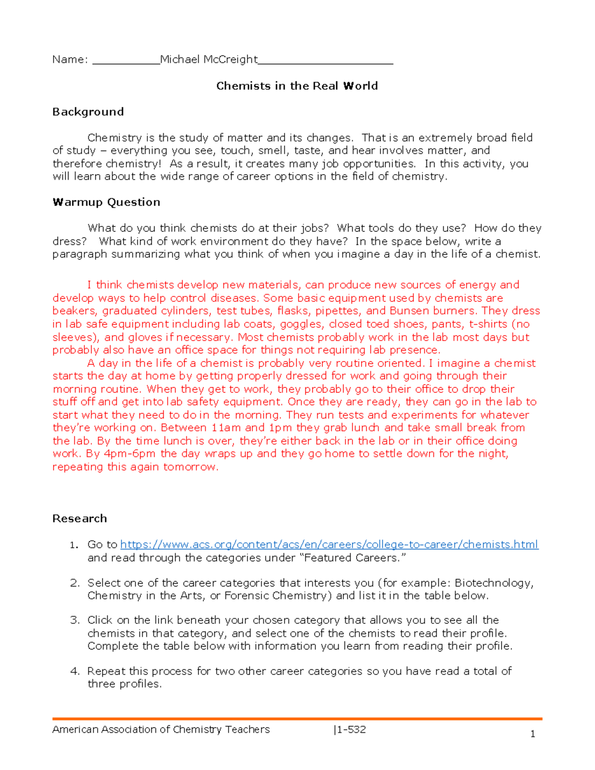 Activity-chemistsintherealworld-student - Name: Michael McCreight ...