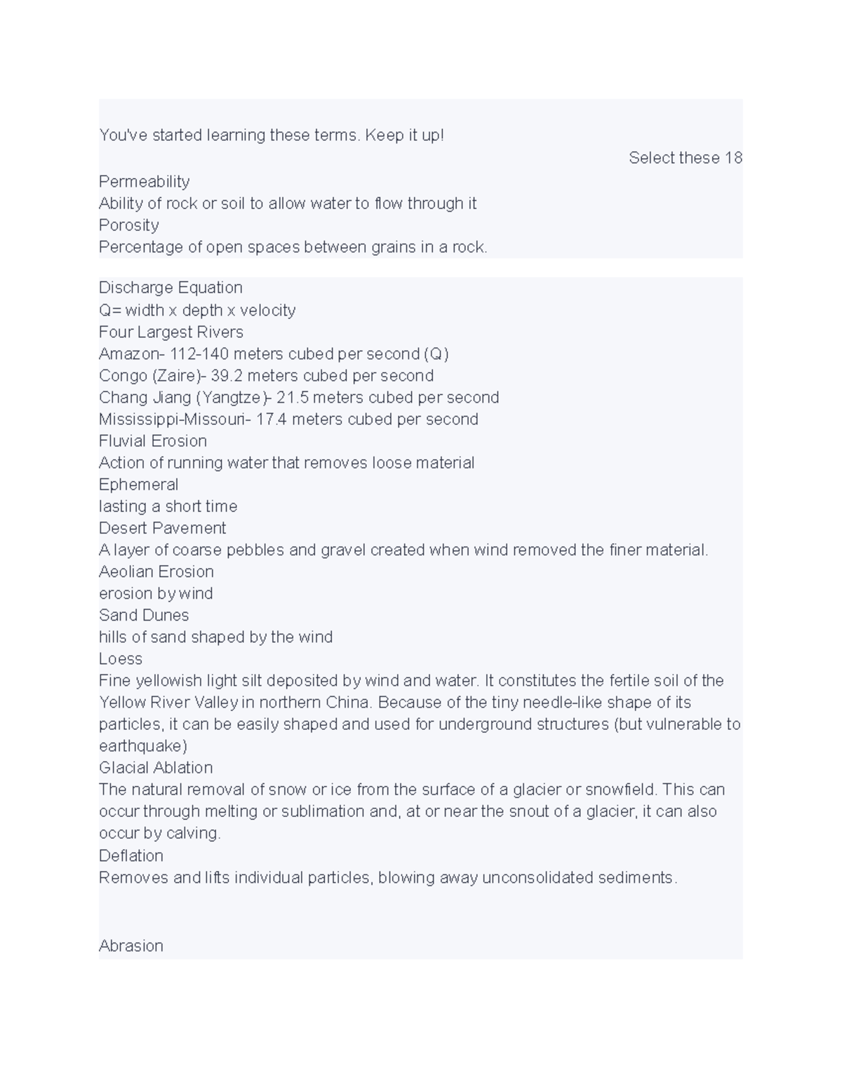 Physical Geography Final Review Part 2 You've started learning these