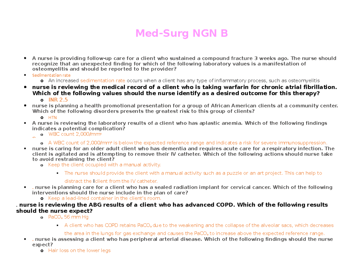 Med-Surg ATI NGN B Copy - Na. - Med-Surg NGN B A Nurse Is Providing ...