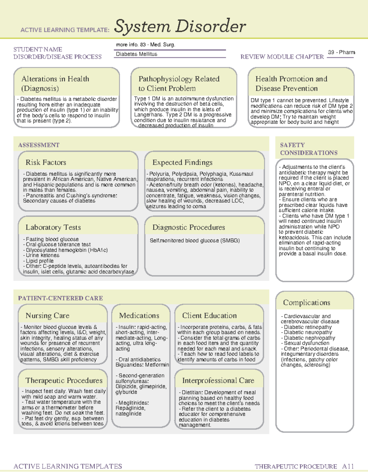 System Disorder form - Complications of Diabetes Mellitus (Ch. 83 ...