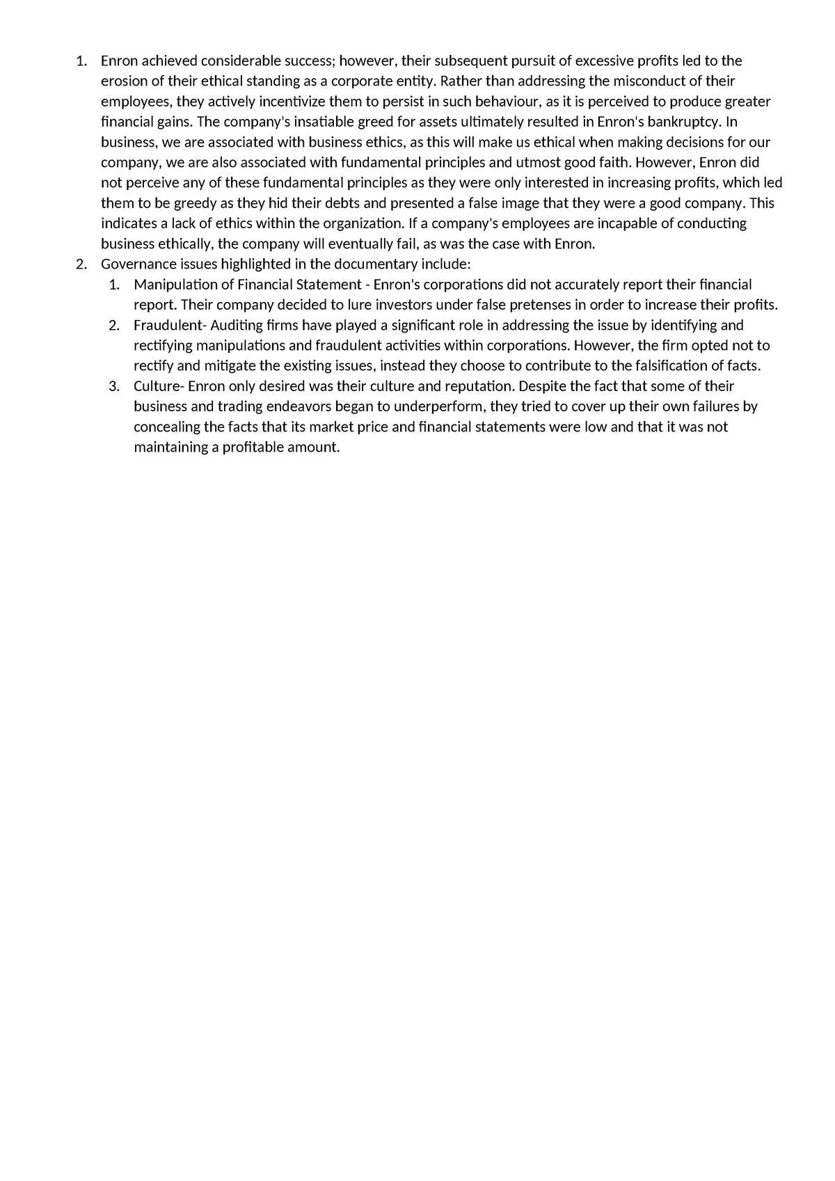 Enron achieved considerable success - Rather than addressing the ...