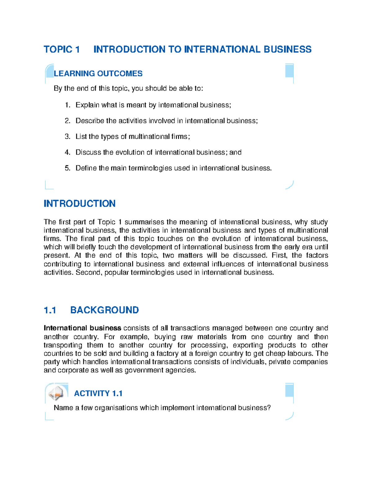 Topic 1 Introduction TO International Business - TOPIC 1 INTRODUCTION ...