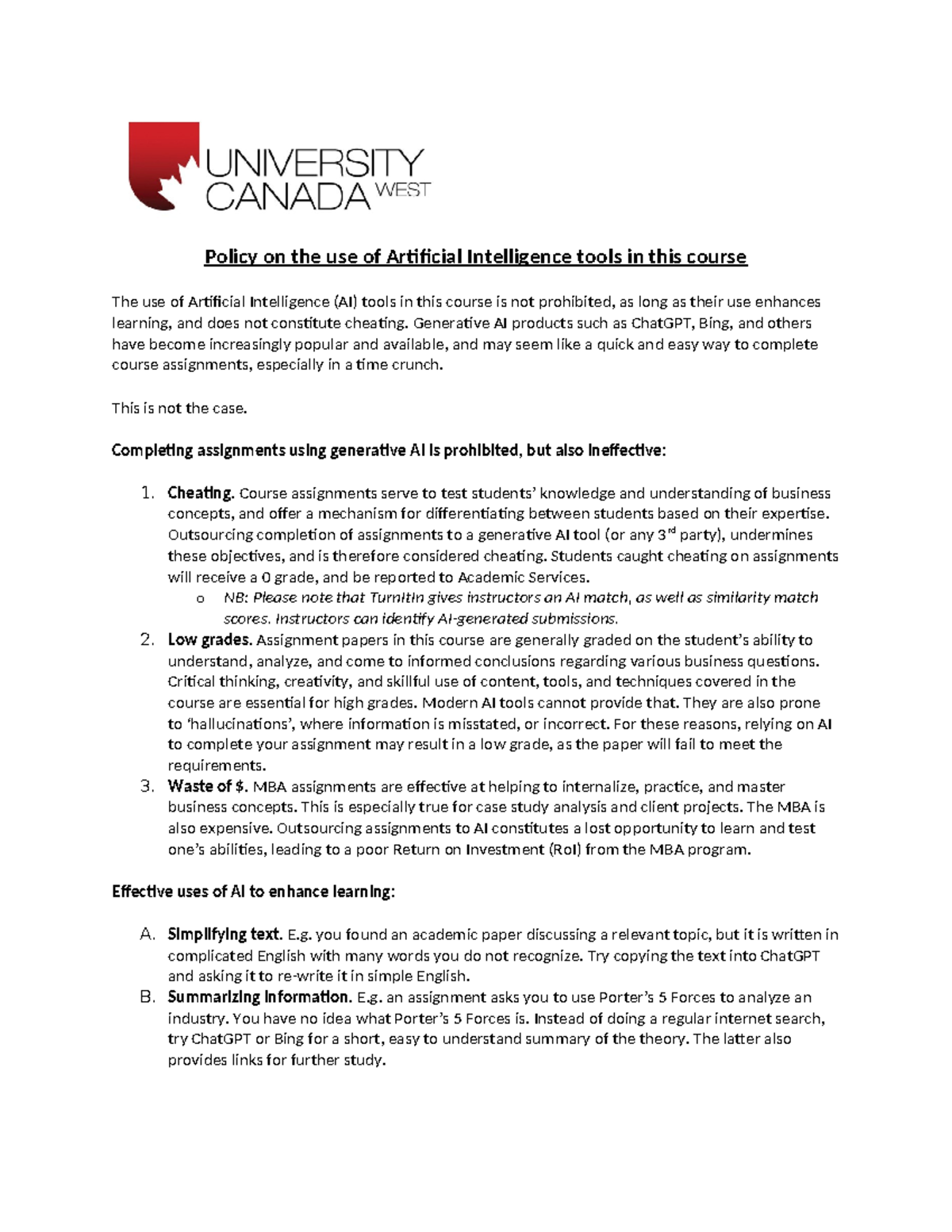 AIpolicy - Policy on the use of Artificial Intelligence tools in this ...