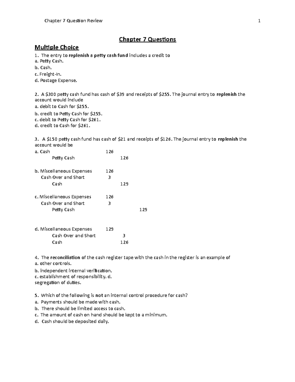 Chapter 7 Questions - These Are Practice Materials For Intro. To ...