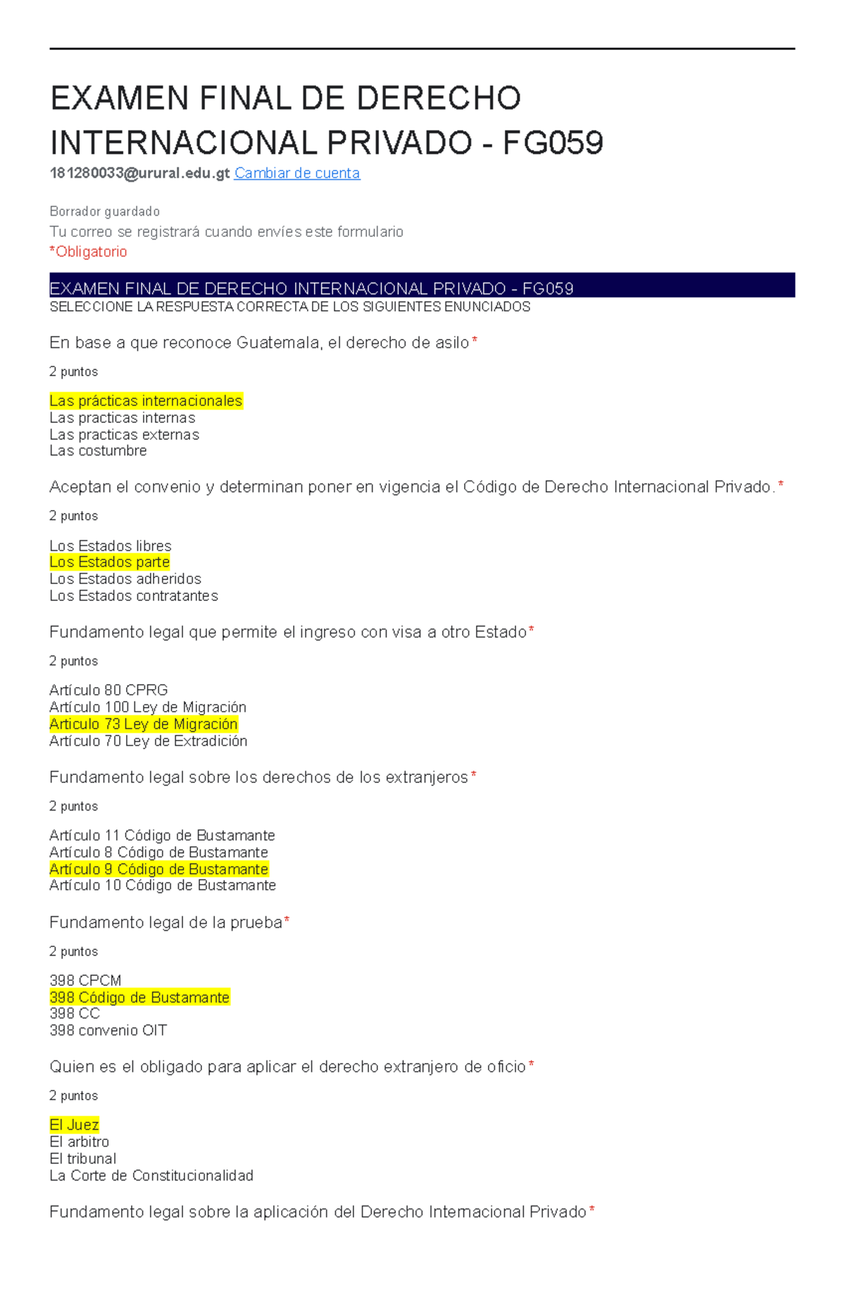 Examen Final DE Derecho Internacional Privado - EXAMEN FINAL DE DERECHO ...