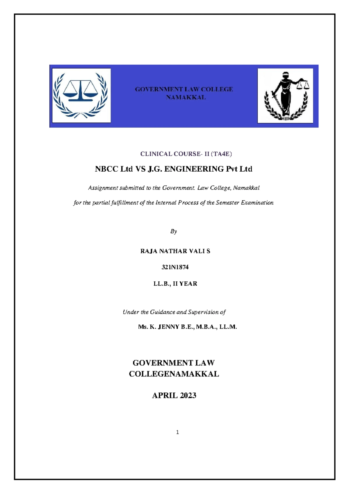 NBCC 1 - Case study moot - CLINICALCOURSE-II(TA4E ...