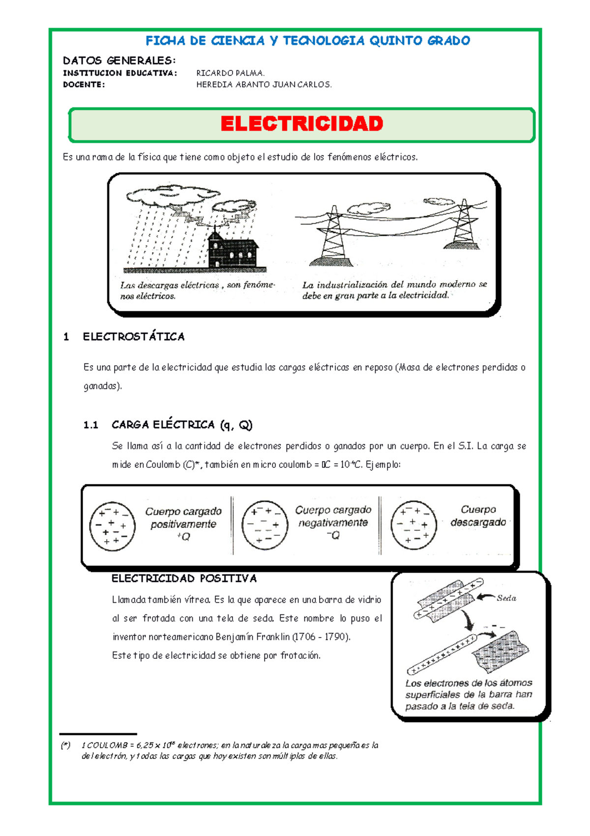 Electricidad para Cuarto Grado de Secundaria - DATOS GENERALES ...