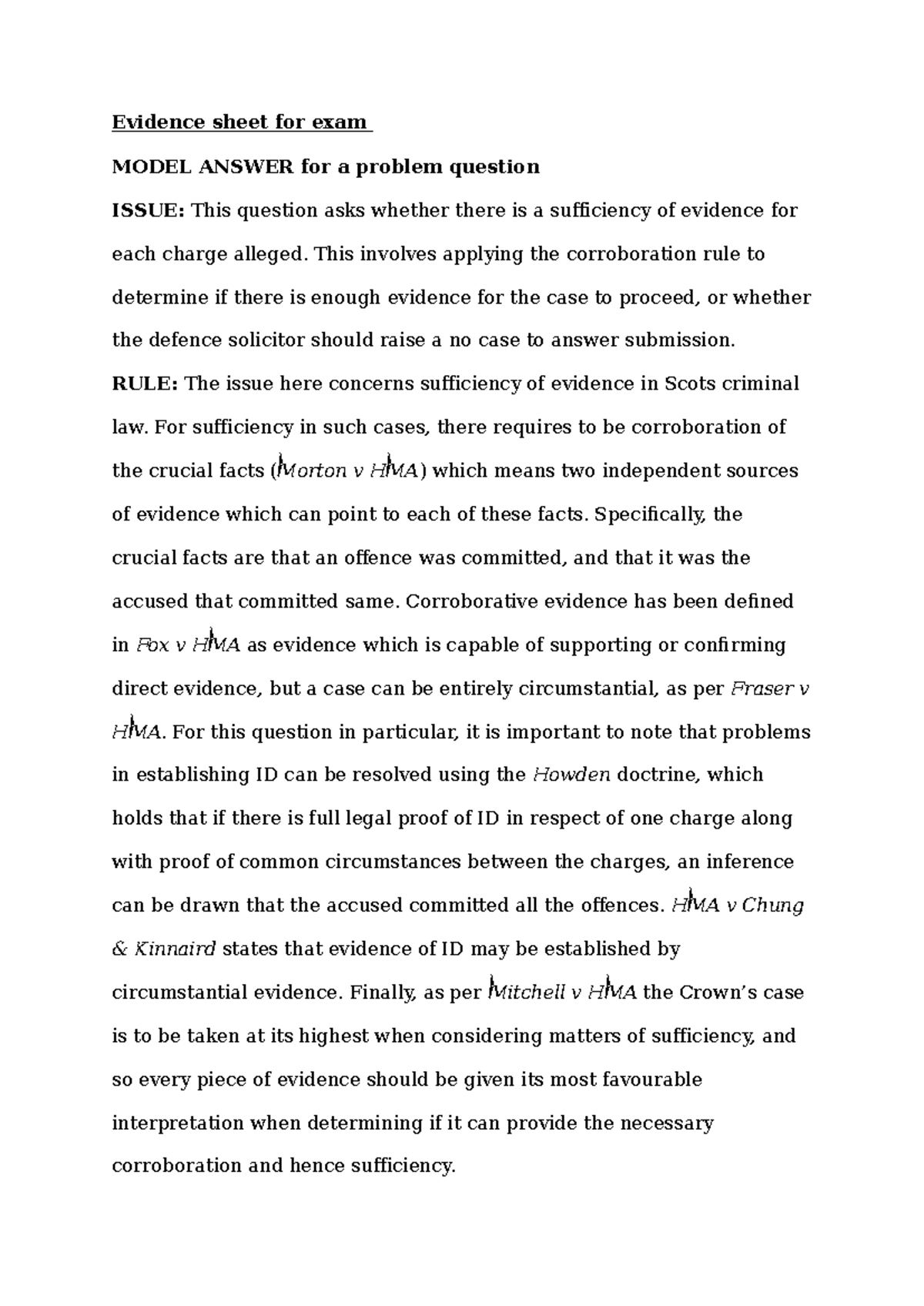 Past Paper Problem Q Model Answer - Evidence sheet for exam MODEL ...