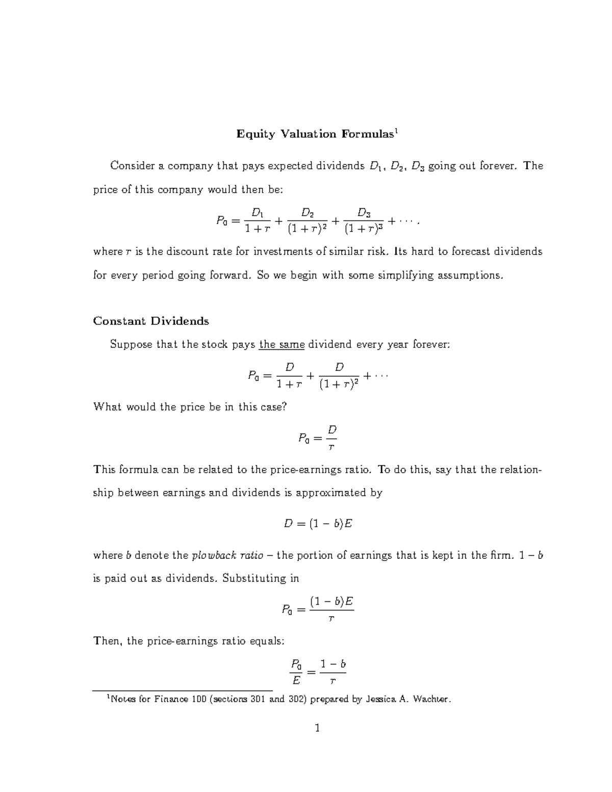 Equity Valuation Formulas - The price of this company would then be: P ...