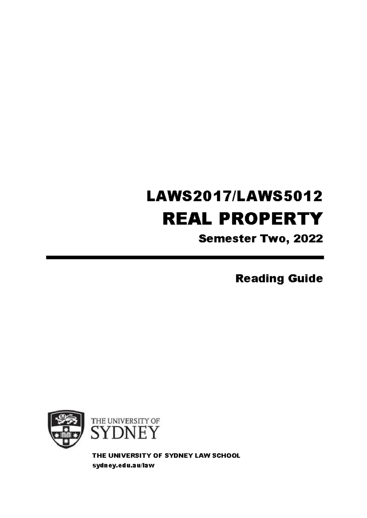 Real Property Reading Guide LAWS2017/LAWS REAL PROPERTY Semester Two