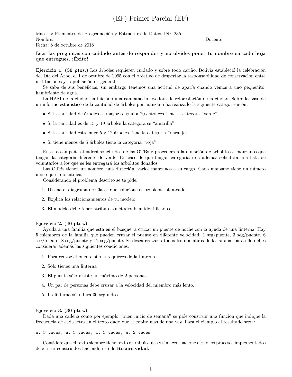 PP 2 2018 - Examen Pp - (EF) Primer Parcial (EF) Materia: Elementos De ...