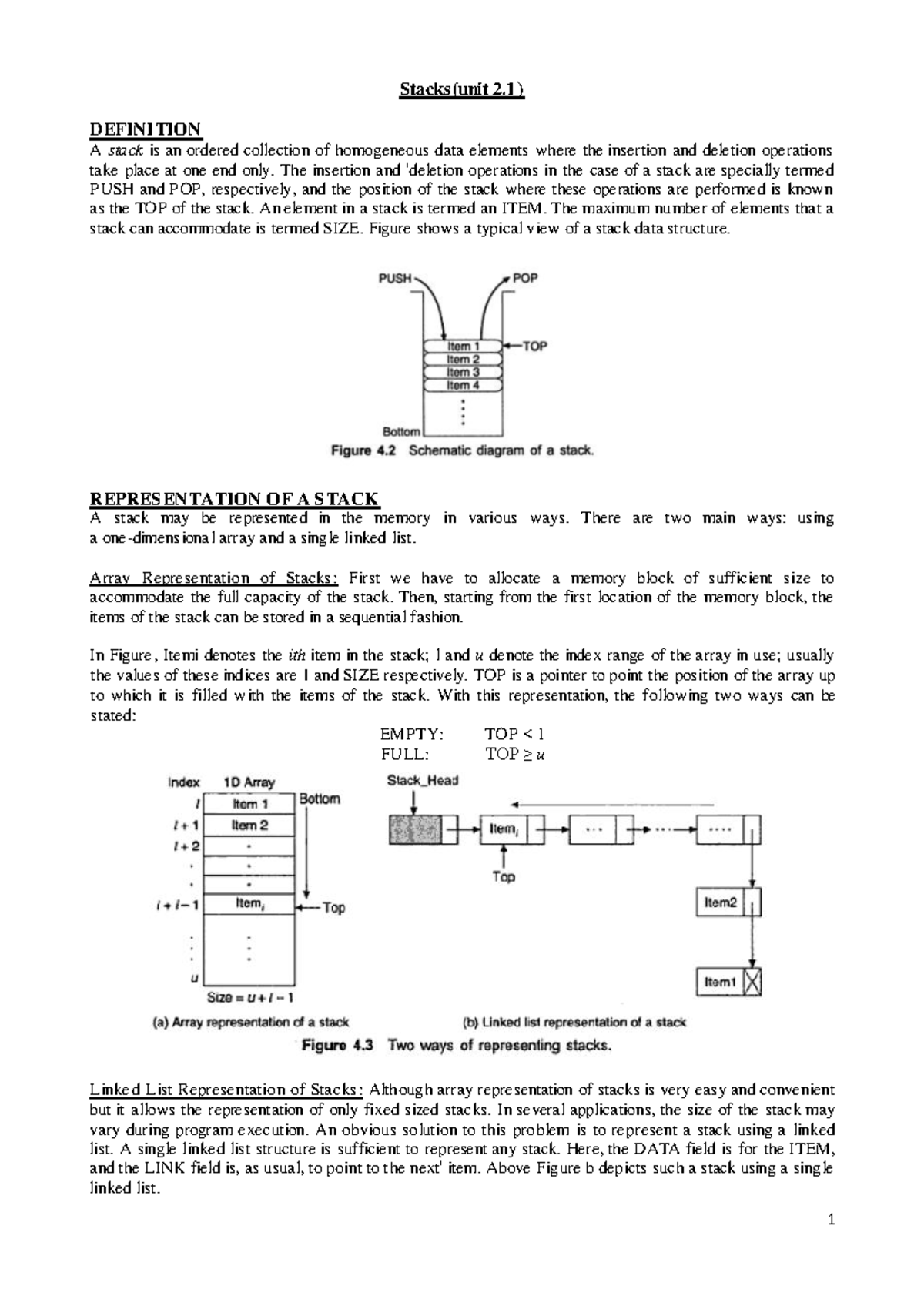 DSunit2 Hhjjjjjj Stacks(unit 2) DEFINITION A stack is an ordered