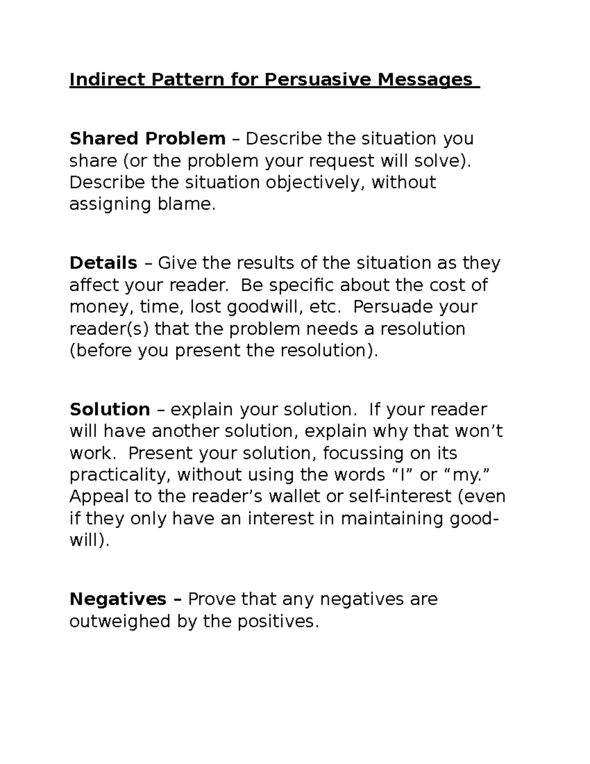 Indirect Pattern for Persuasive Messages BCOM 600 - Indirect Pattern ...