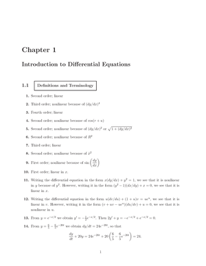 공학수학 7판 1장 솔루션 Dennis G. Zill 7Th Edition - Chapter 1 Introduction To  Differential Equations 1 - Studocu