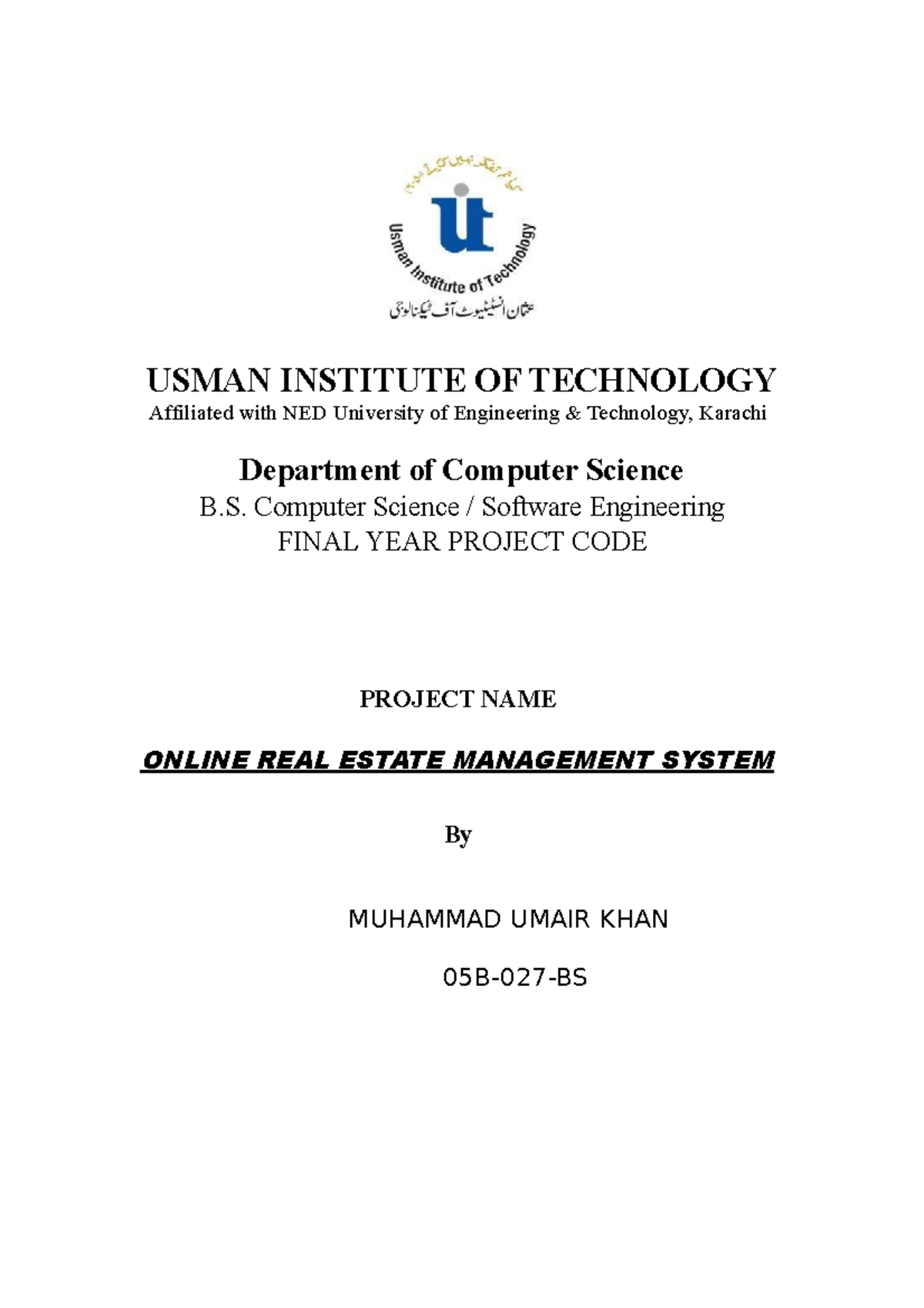 Project Code - USMAN INSTITUTE OF TECHNOLOGY Affiliated with NED ...
