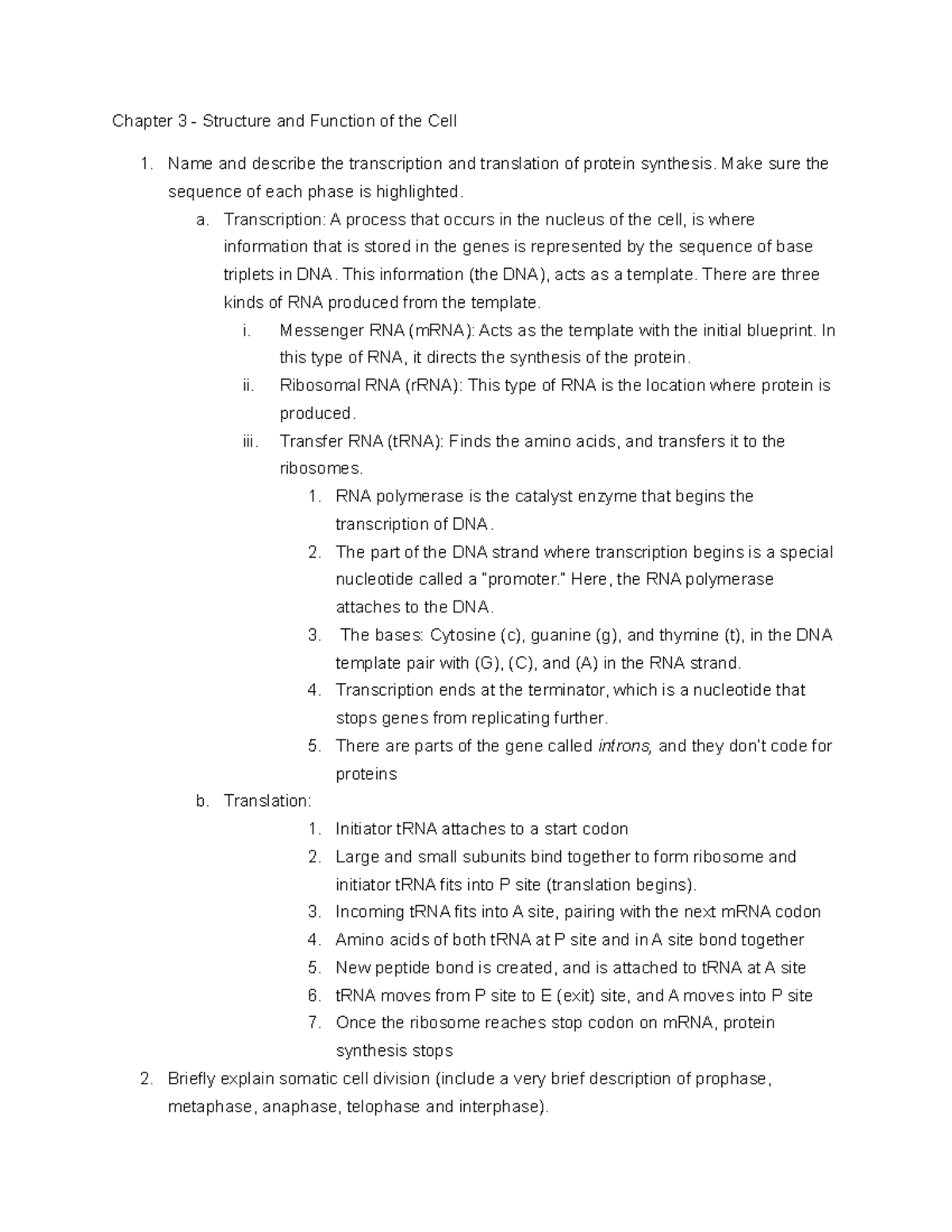 A P 1 Structure Function of The Cell - Chapter 3 - Structure and ...