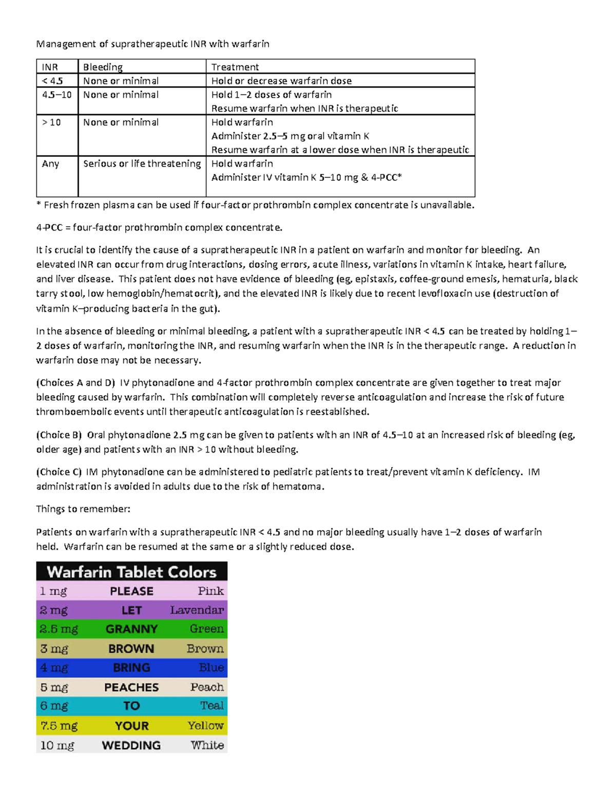 Note-Anticoagulation - Management of supratherapeutic INR with warfarin