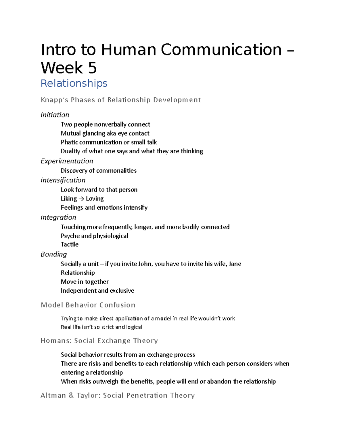 Relationships (CMN 101) - Intro to Human Communication – Week 5 ...