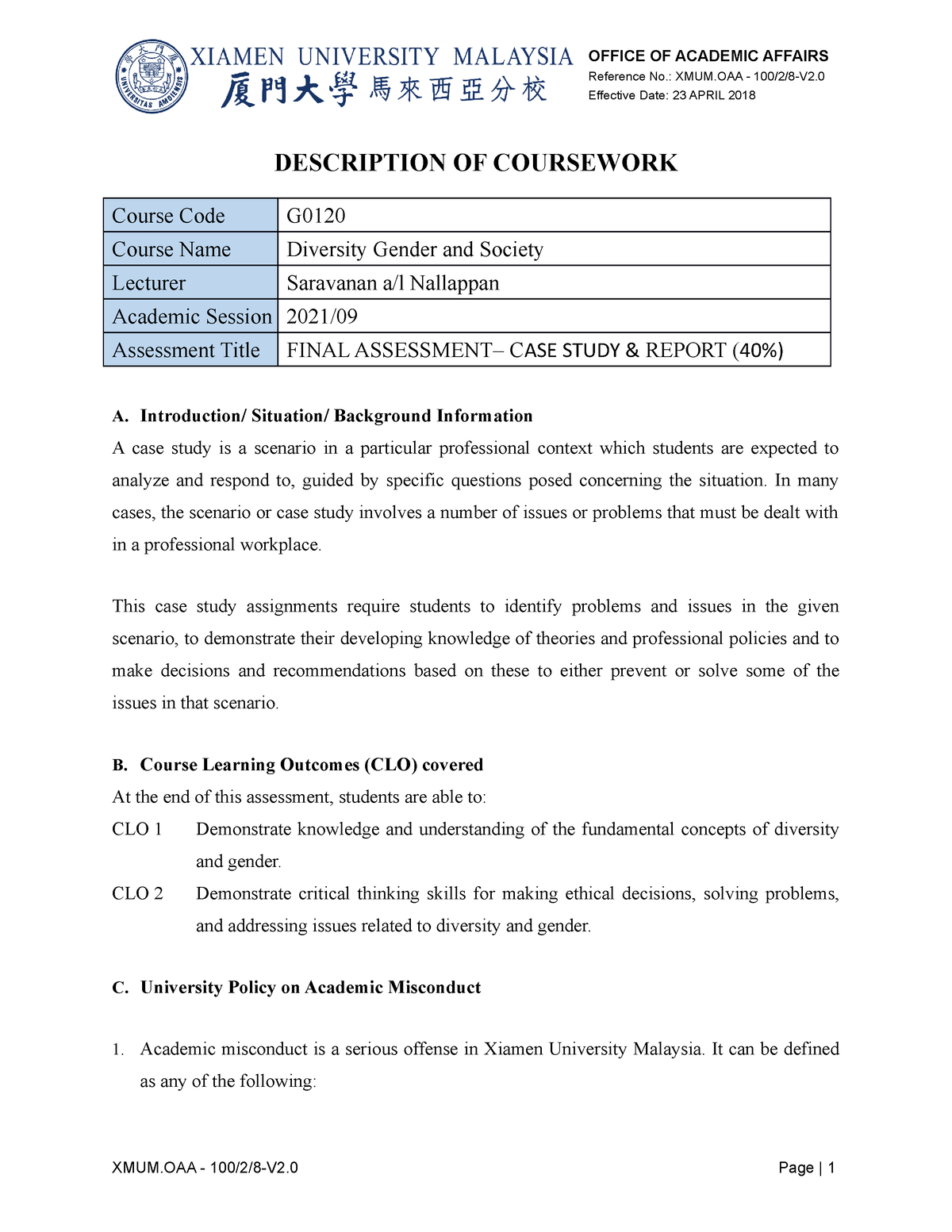 coursework assessment policy