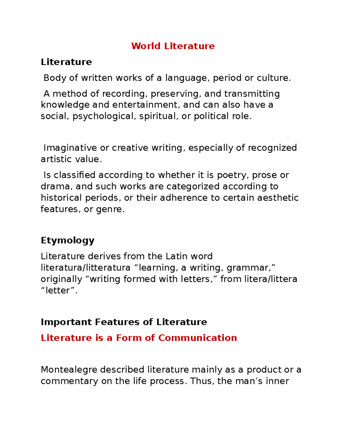 World Literature - World Literature Literature Body of written works of ...