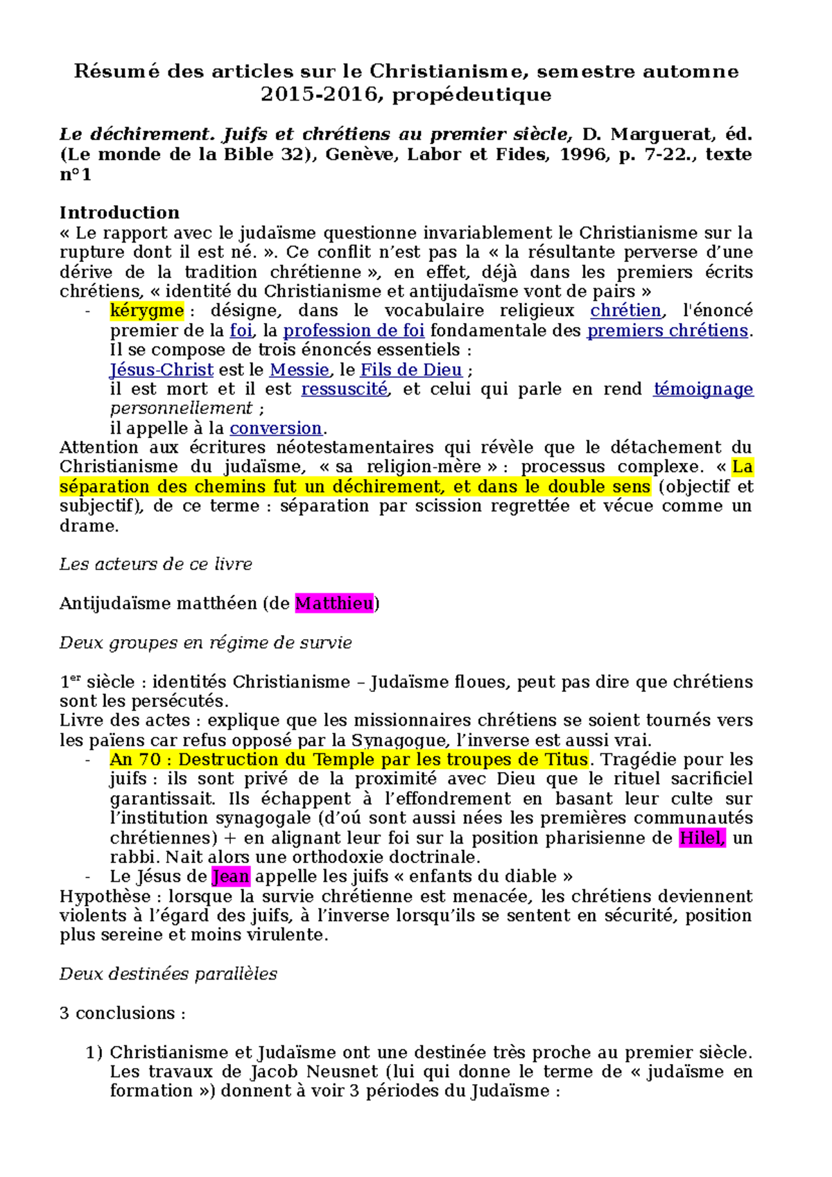 Christianisme I Resume Articles Studocu