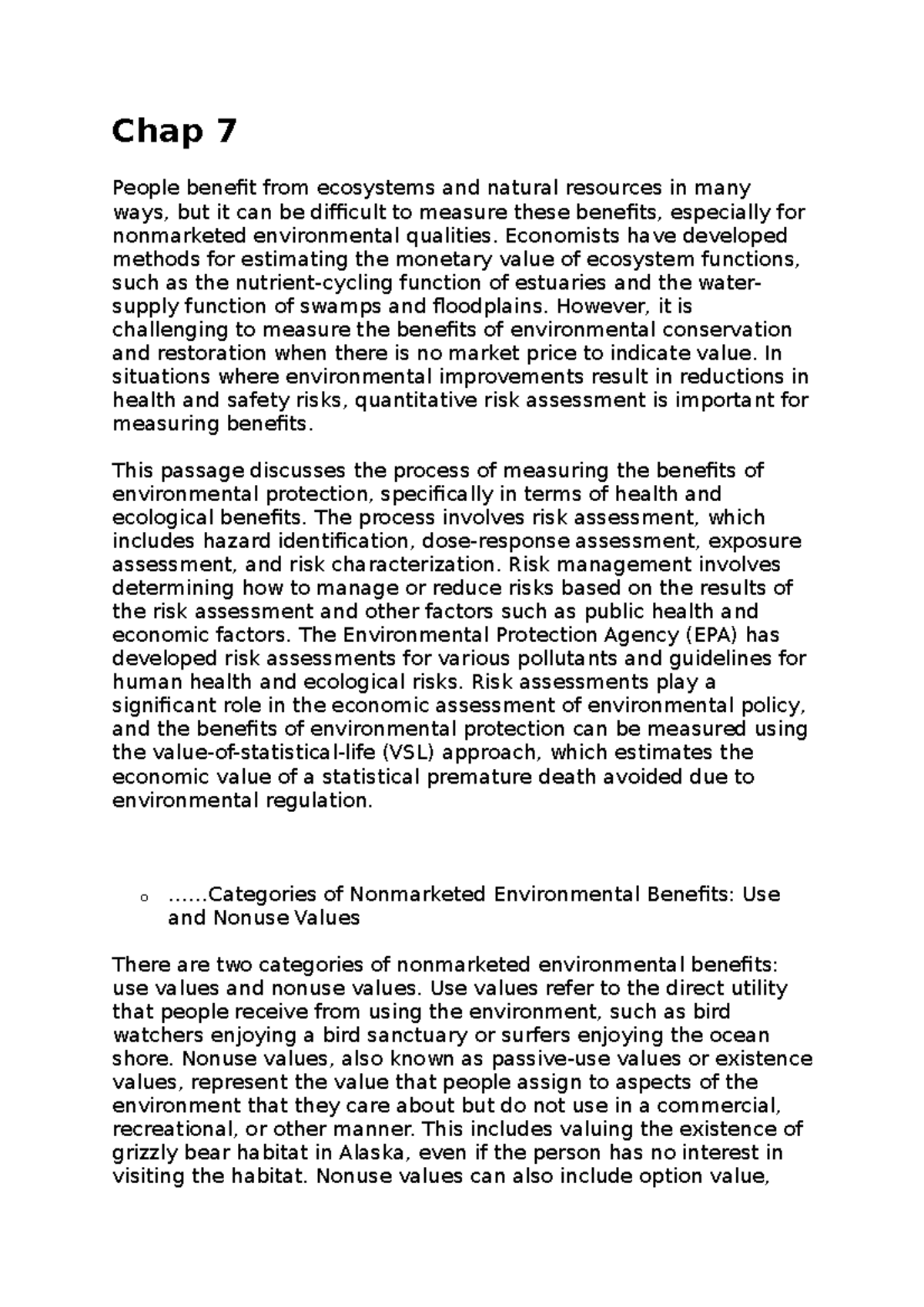 Ch7 - ch7 notes - Environmental and Natural Resources Economics - Chap ...
