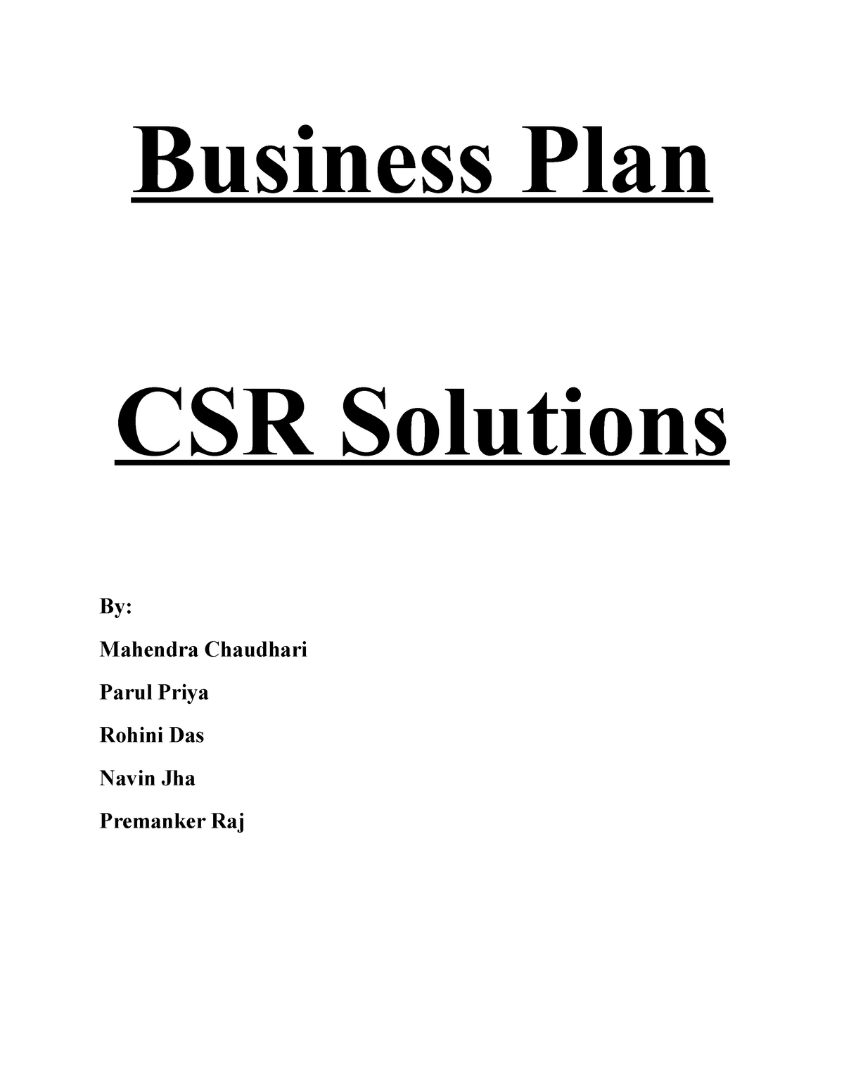 Corporate Social Responsibility Business Plan - Business Plan CSR ...