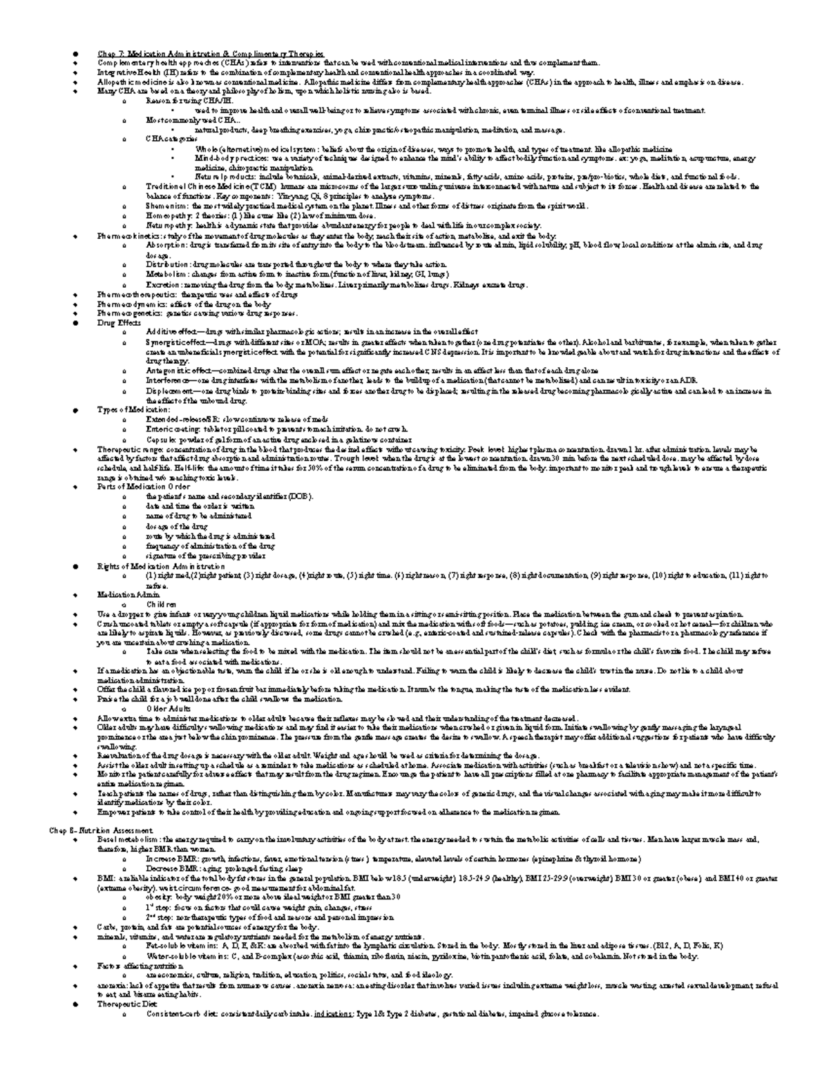 Exam 3 Notes - Chap 7: Medication Administration & Complimentary ...
