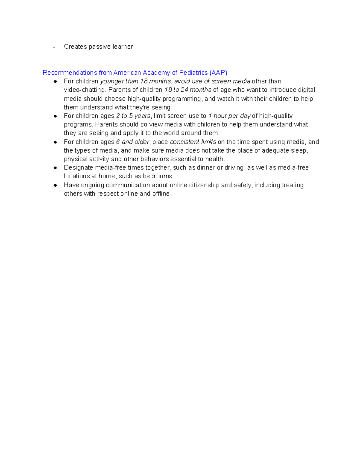 page 7 Recommendations from American Academy of Pediatrics on screen ...