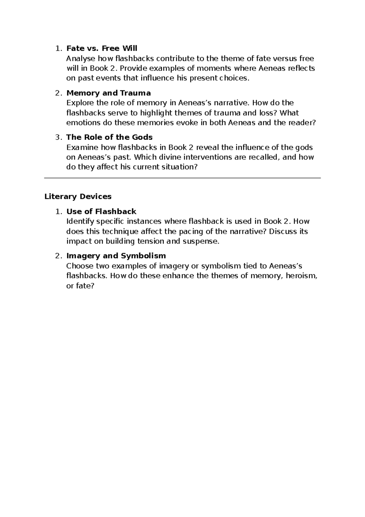 Book 2 - flashback worksheet - Fate vs. Free Will Analyse how ...